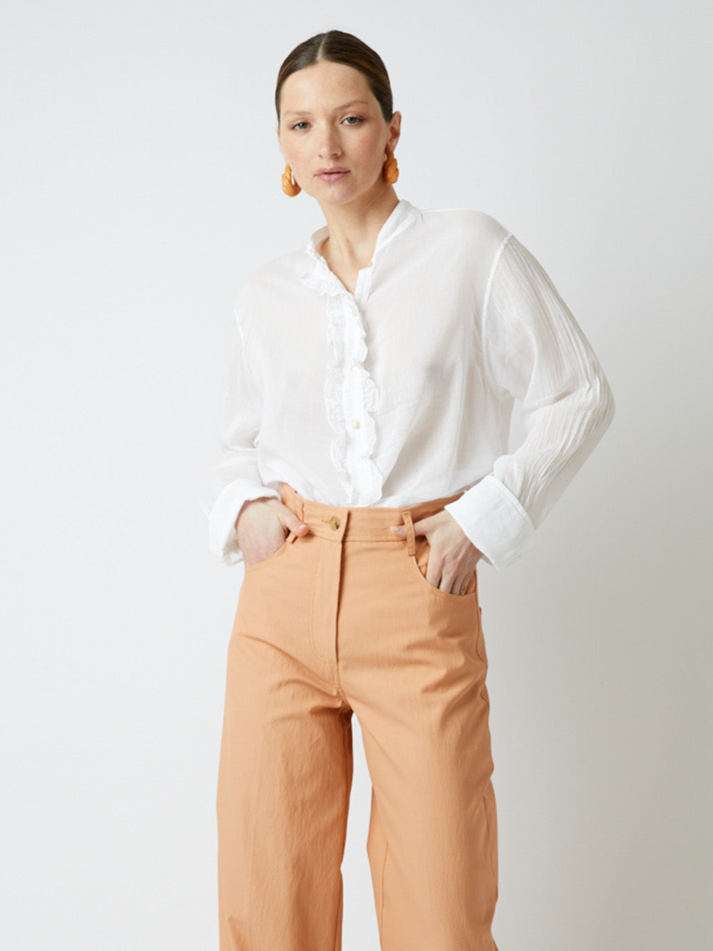 WHITE COTTON AND SILK VOILE SHIRT