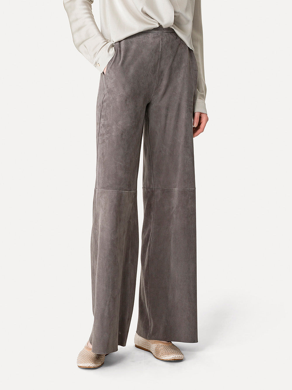 PANTALON EN DAIM OMBRA