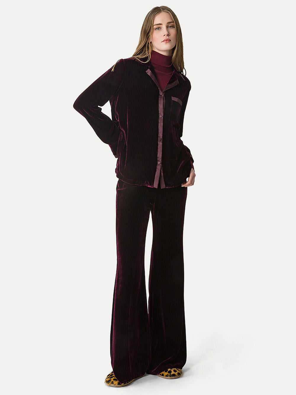 Burgundy Velvet Pajama Shirt