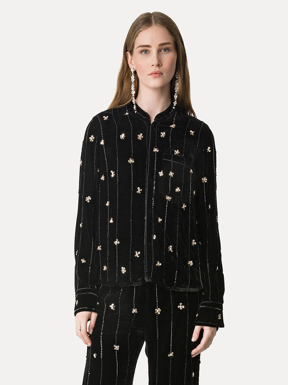BLACK VELVET STAR PAJAMA SHIRT