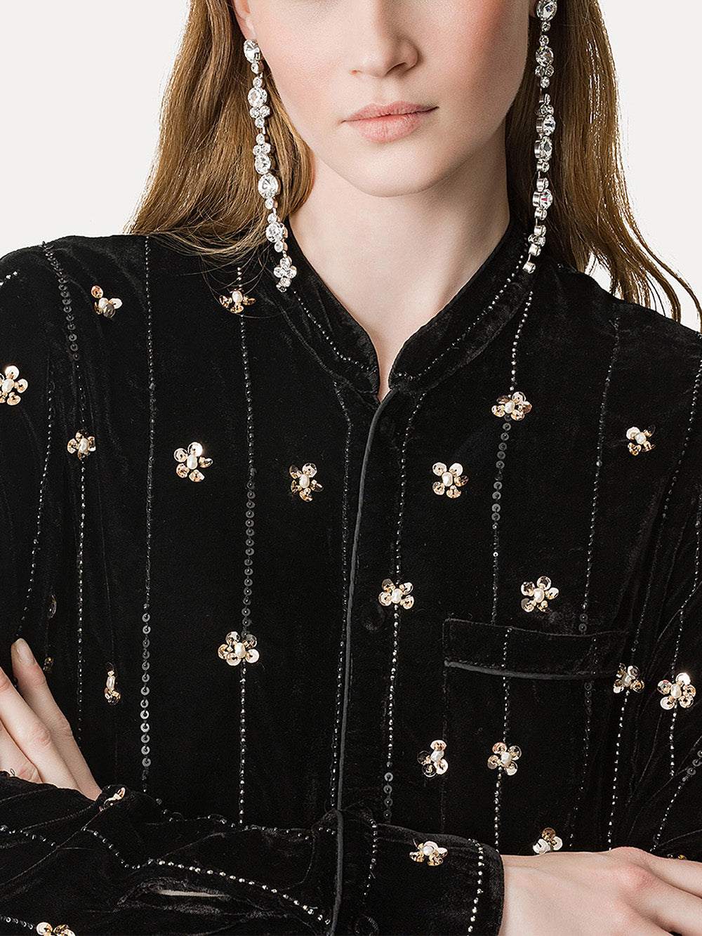 BLACK VELVET STAR PAJAMA SHIRT