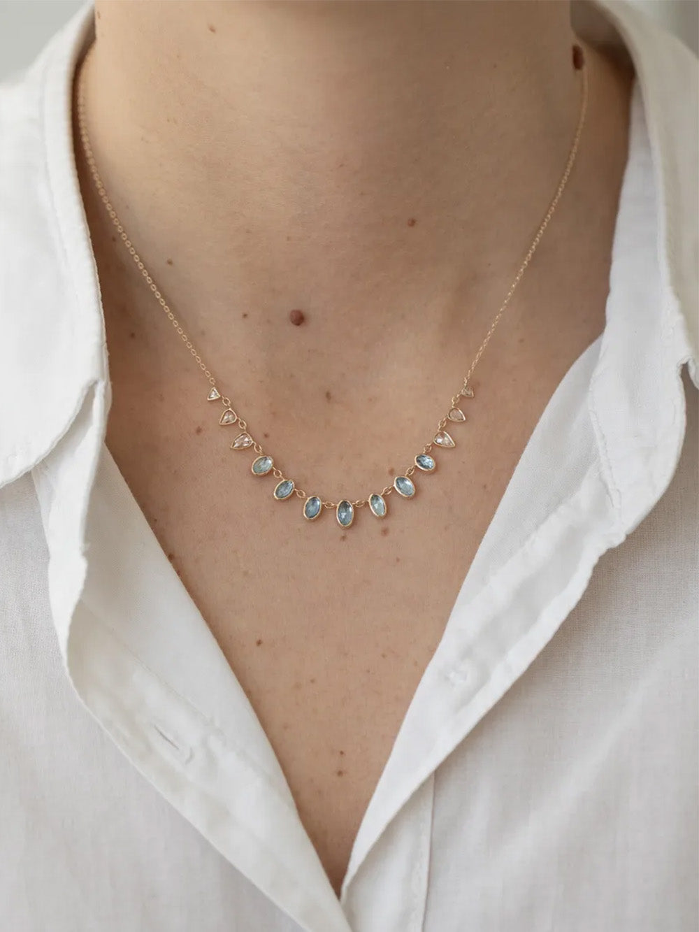 COLLIER AIGUE-MARINE ET DIAMANTS