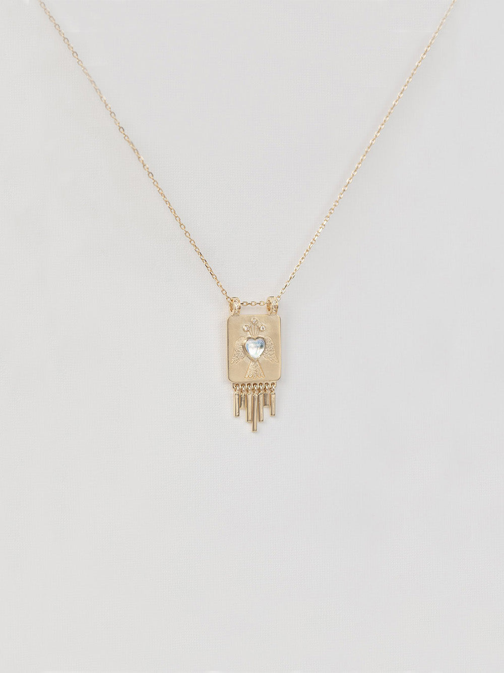 COLLIER PLAQUE COEUR PIERRE DE LUNE