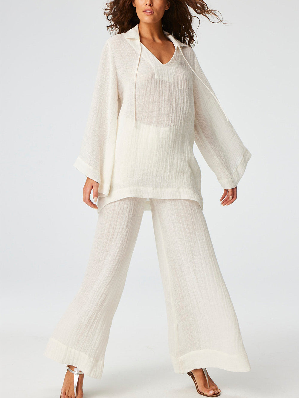 TUNIQUE TOP IN IVORY GAUZE LINEN