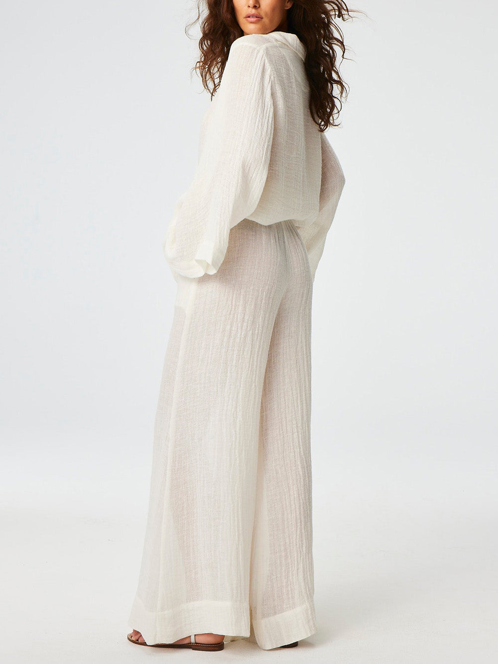 WIDE LEG PANTS IN GAUZE LINEN