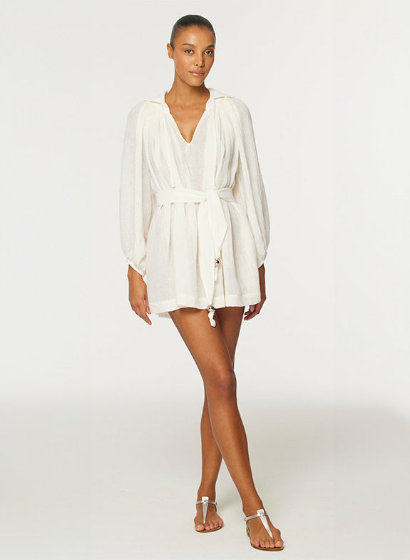 white gauzy dress Cotton Gauze W/ Ruched Chest Cream / Large With the softest silhouette and beautiful classic hue THE POET MINI DRESS in