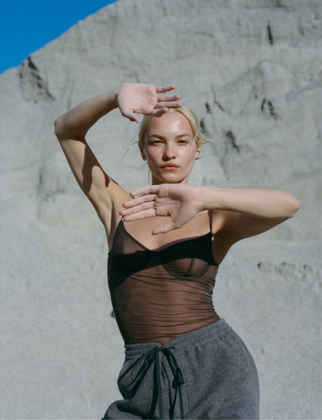 BROWN TULLE LINGERIE TANK TOP