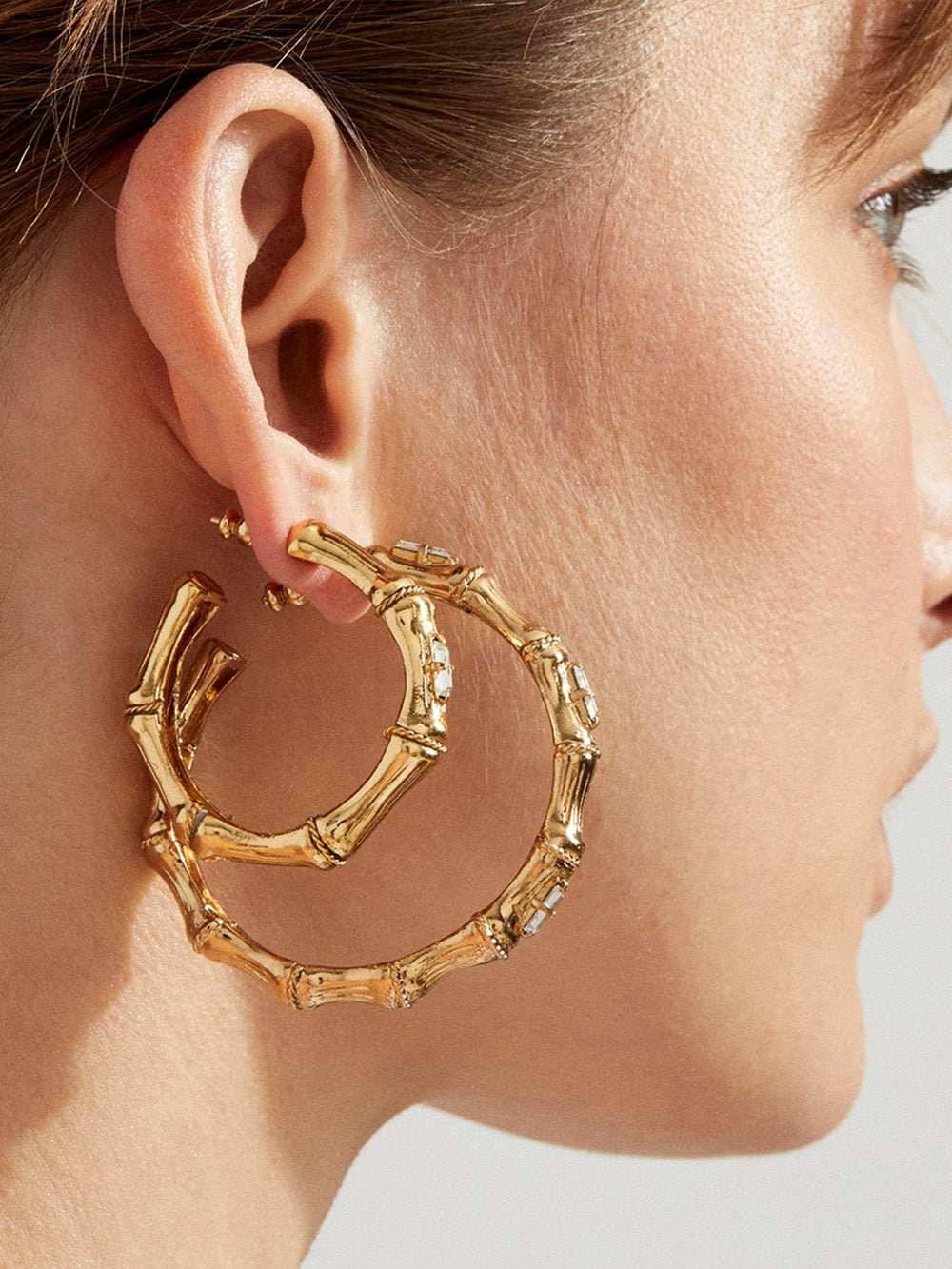 GM BAMBOO RHINESTONE CREOLE EARRINGS