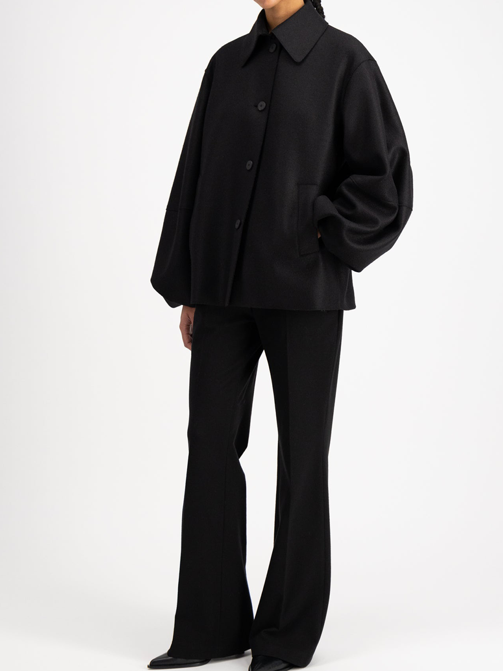 ANTHRACITE PUFF-SLEEVED COAT