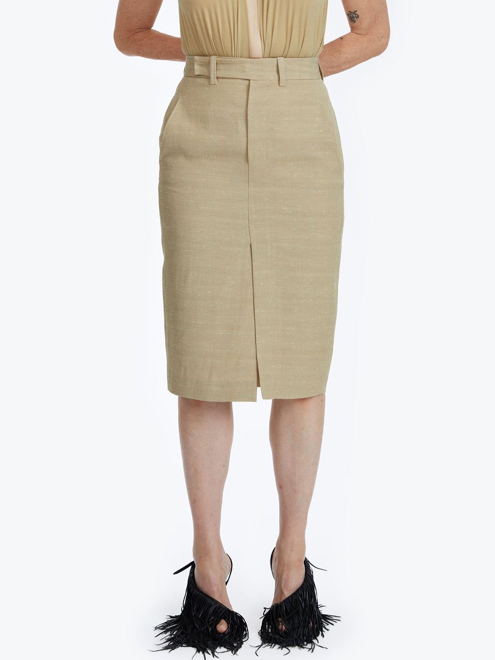 BACK TO TOWN SAND PENCIL SKIRT