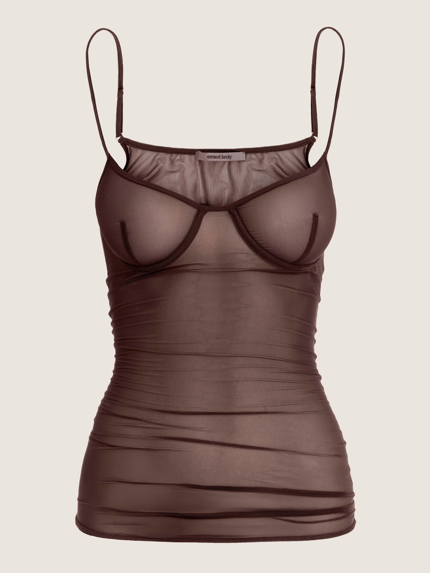 BROWN TULLE LINGERIE TANK TOP