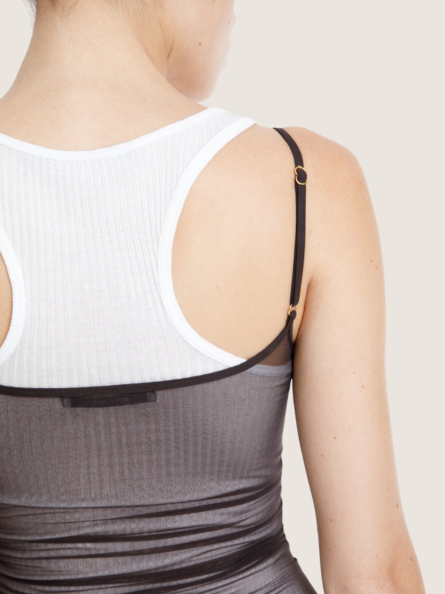 BROWN TULLE LINGERIE TANK TOP