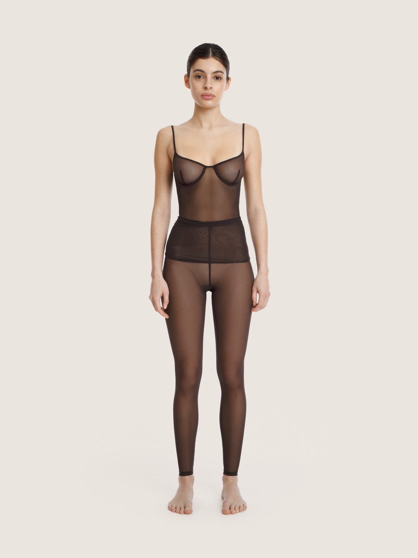 BROWN TULLE LINGERIE TANK TOP