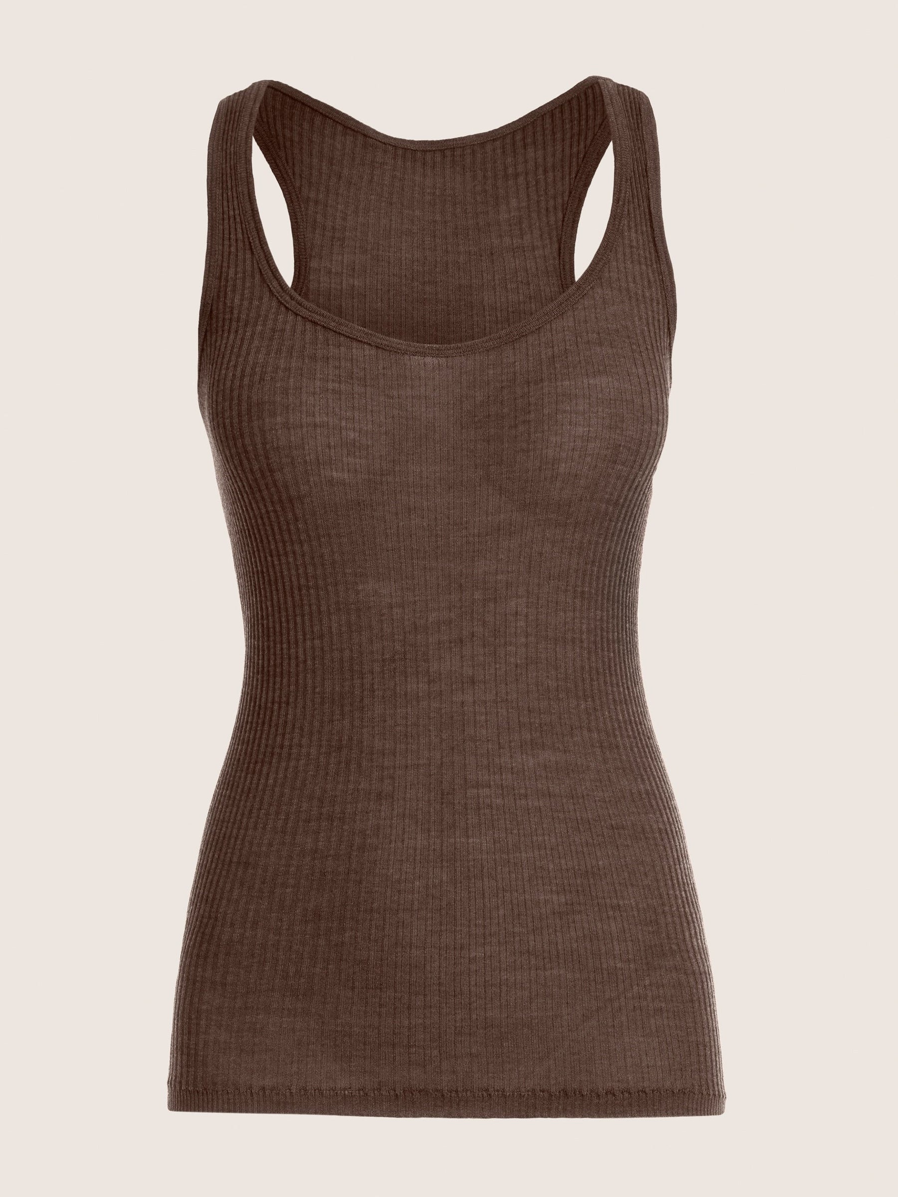 BROWN RIBBED WOOL TANK TOP