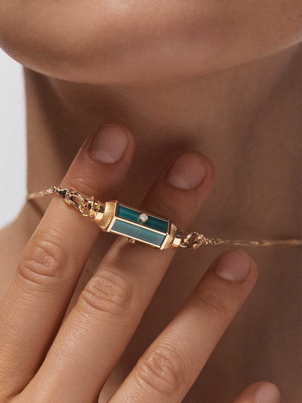 BBY LOCKET MALACHITE & DIAMOND