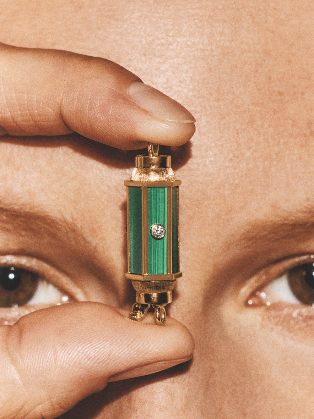 BBY LOCKET MALACHITE & DIAMOND