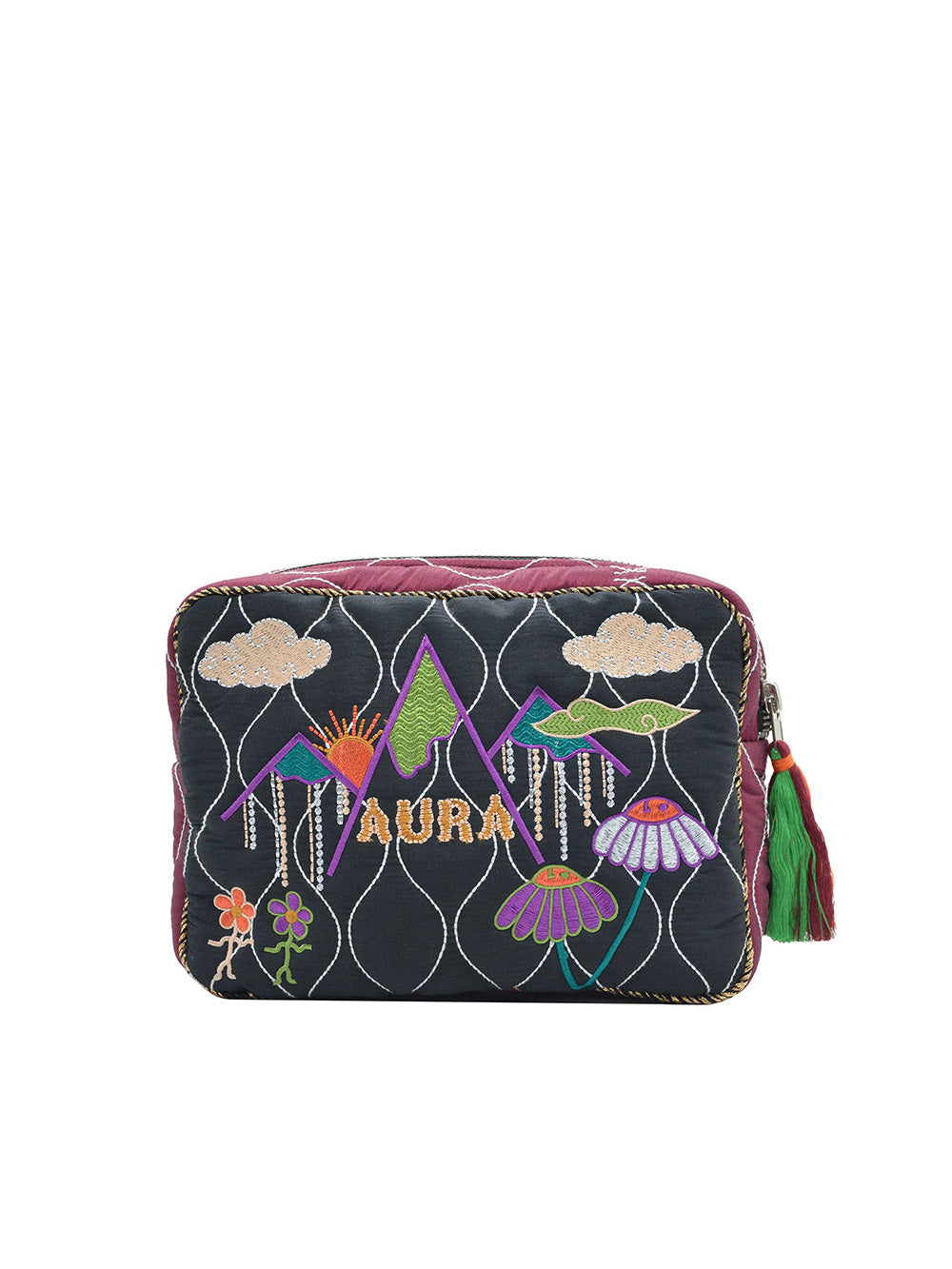 BIG POUCH HEAL IN BLACK & WHITE SILK