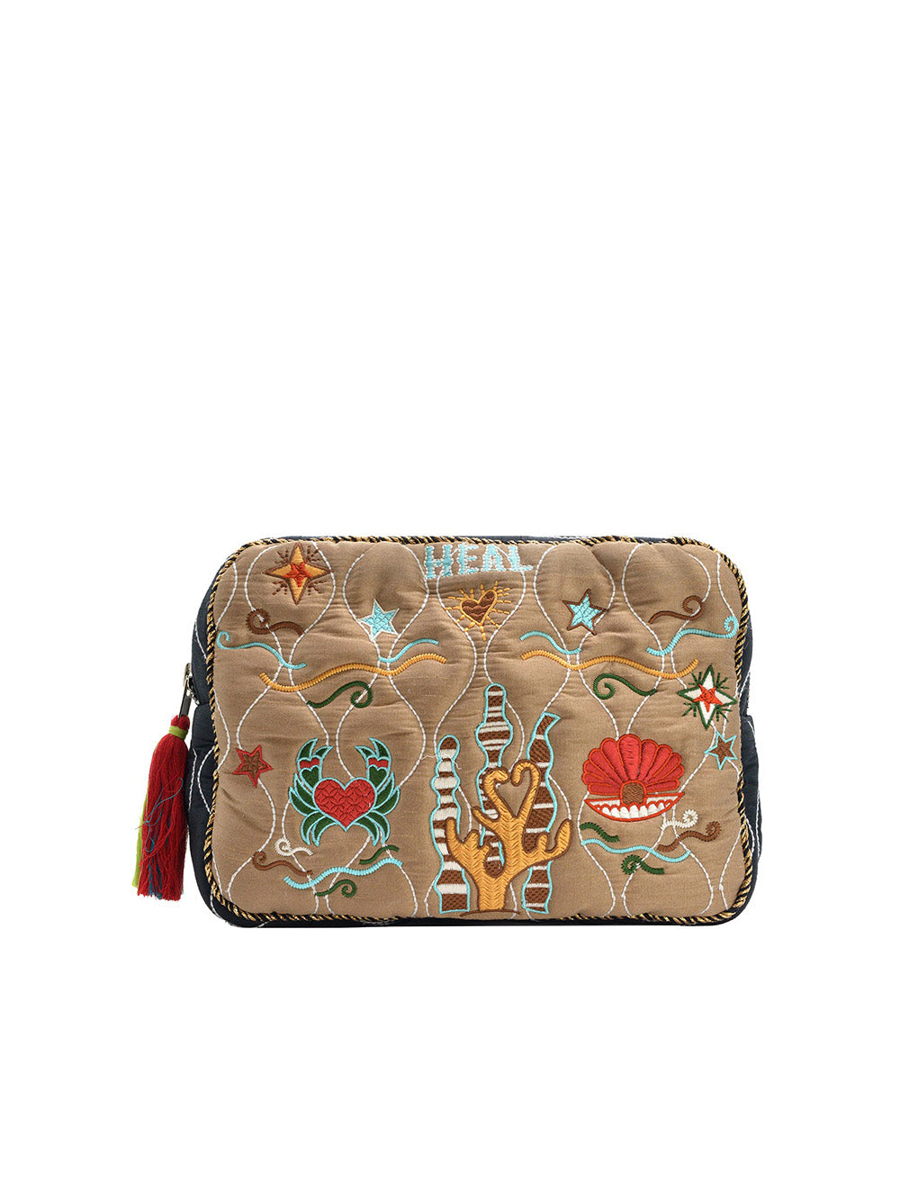 BIG POUCH HEAL EN SOIE POMME & TAUPE