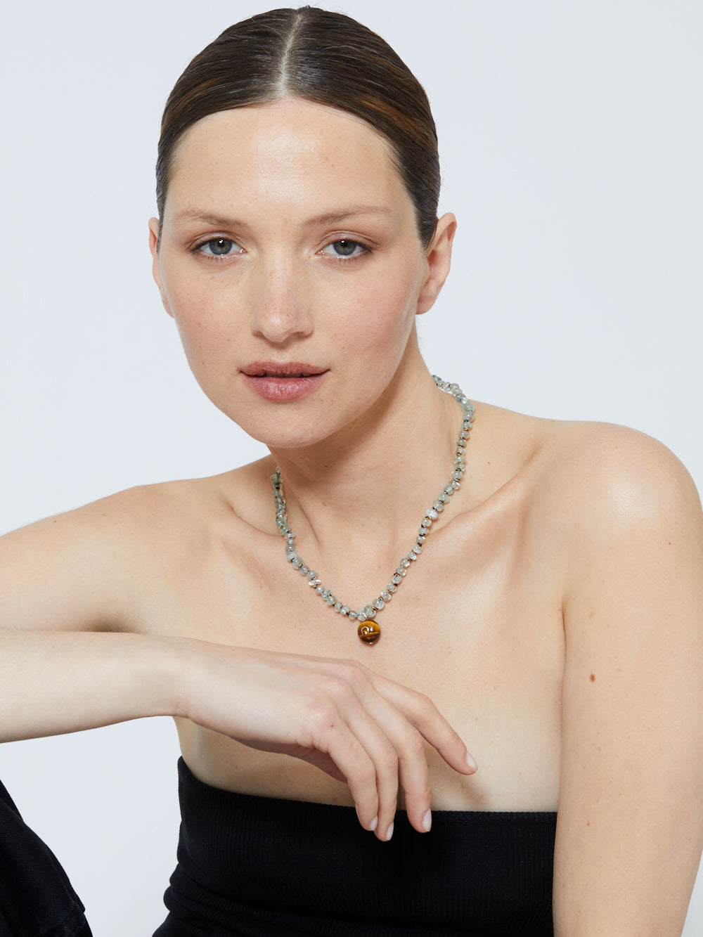 AQUAMARINE AND TIGER'S EYE PEARL NECKLACE