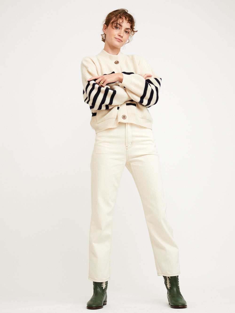 CARDIGAN ROY RAYURES NAVY WHITE