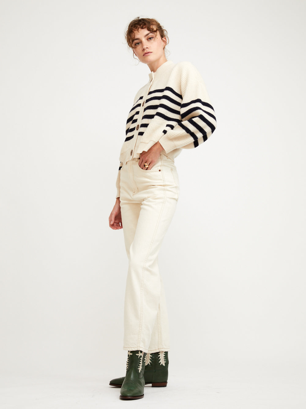 CARDIGAN ROY RAYURES NAVY WHITE