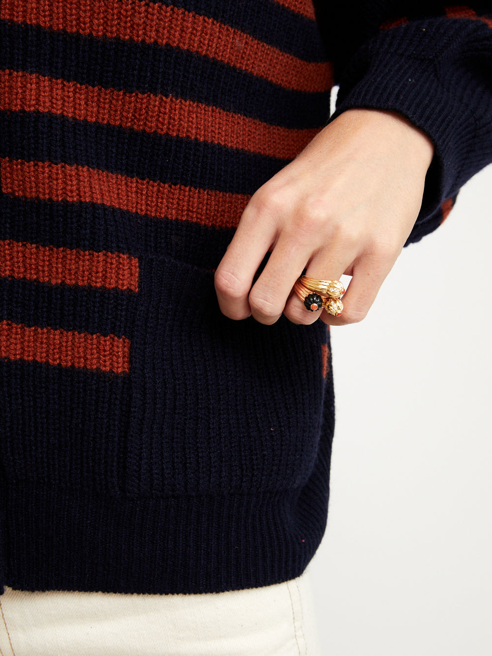 GELATO RING ROSE GOLD ONYX AND CORAL