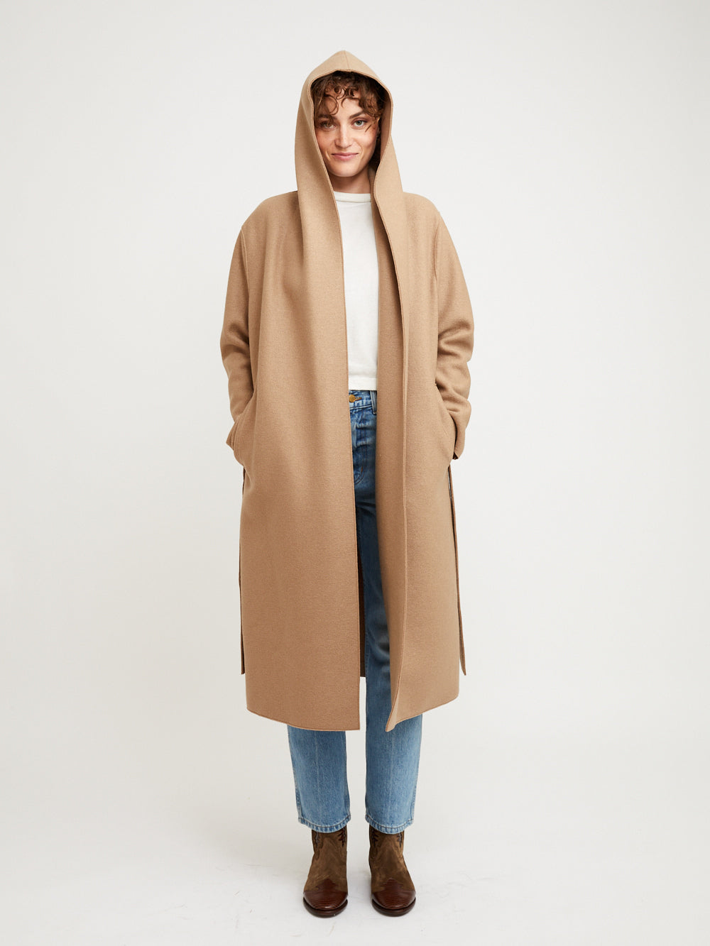 MANTEAU HOODED WRAP PRESSED TAN