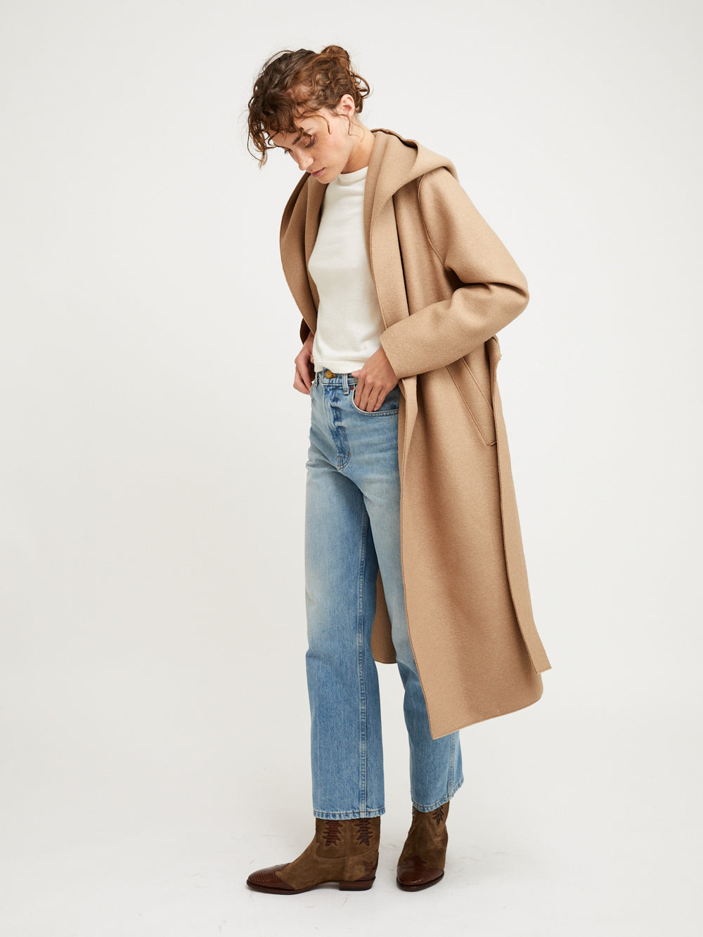 MANTEAU HOODED WRAP PRESSED TAN