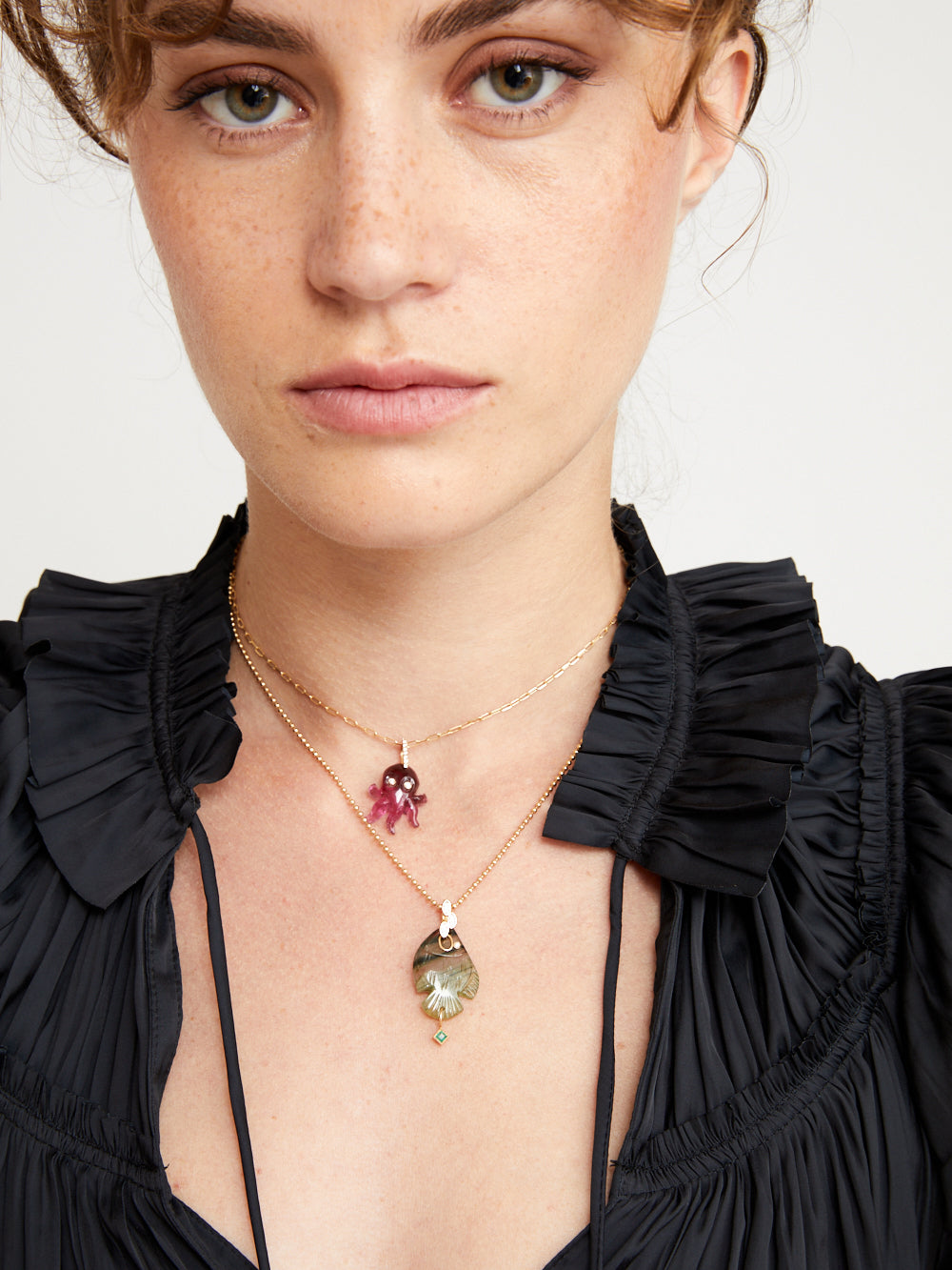 TOURMALINE FISH PENDANT AND EMERALD