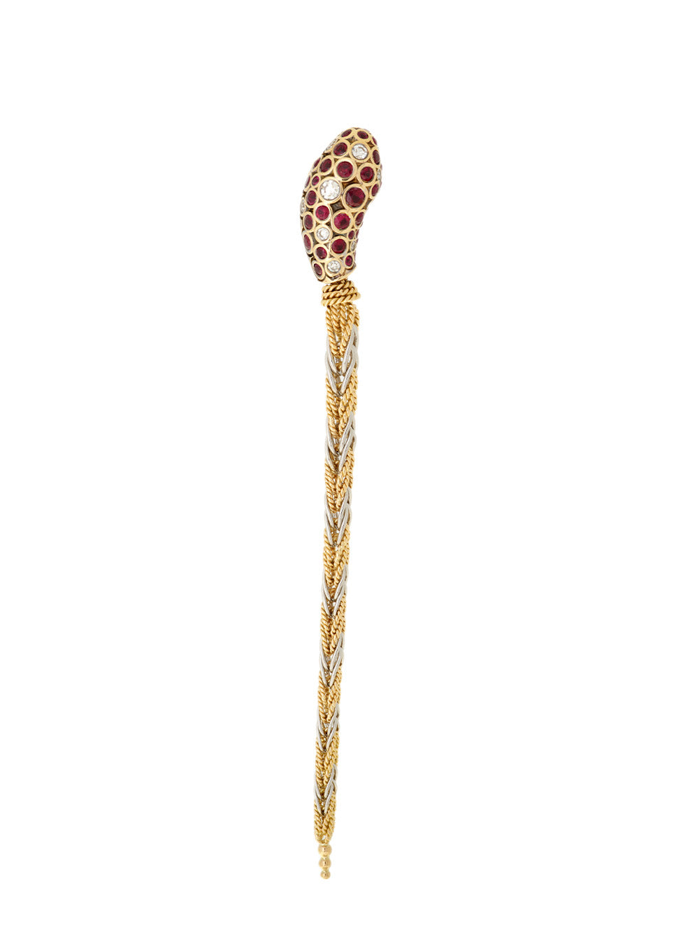 BOUCLE D'OREILLE GAUCHE BASILIK OR JAUNE, RUBIS ET DIAMANTS