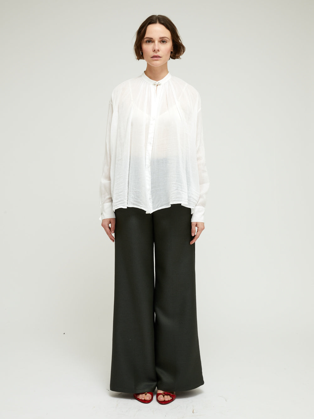 WHITE RHINESTONE BOHEMIAN VOILE SHIRT