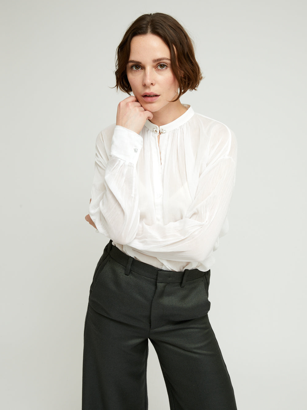 WHITE RHINESTONE BOHEMIAN VOILE SHIRT