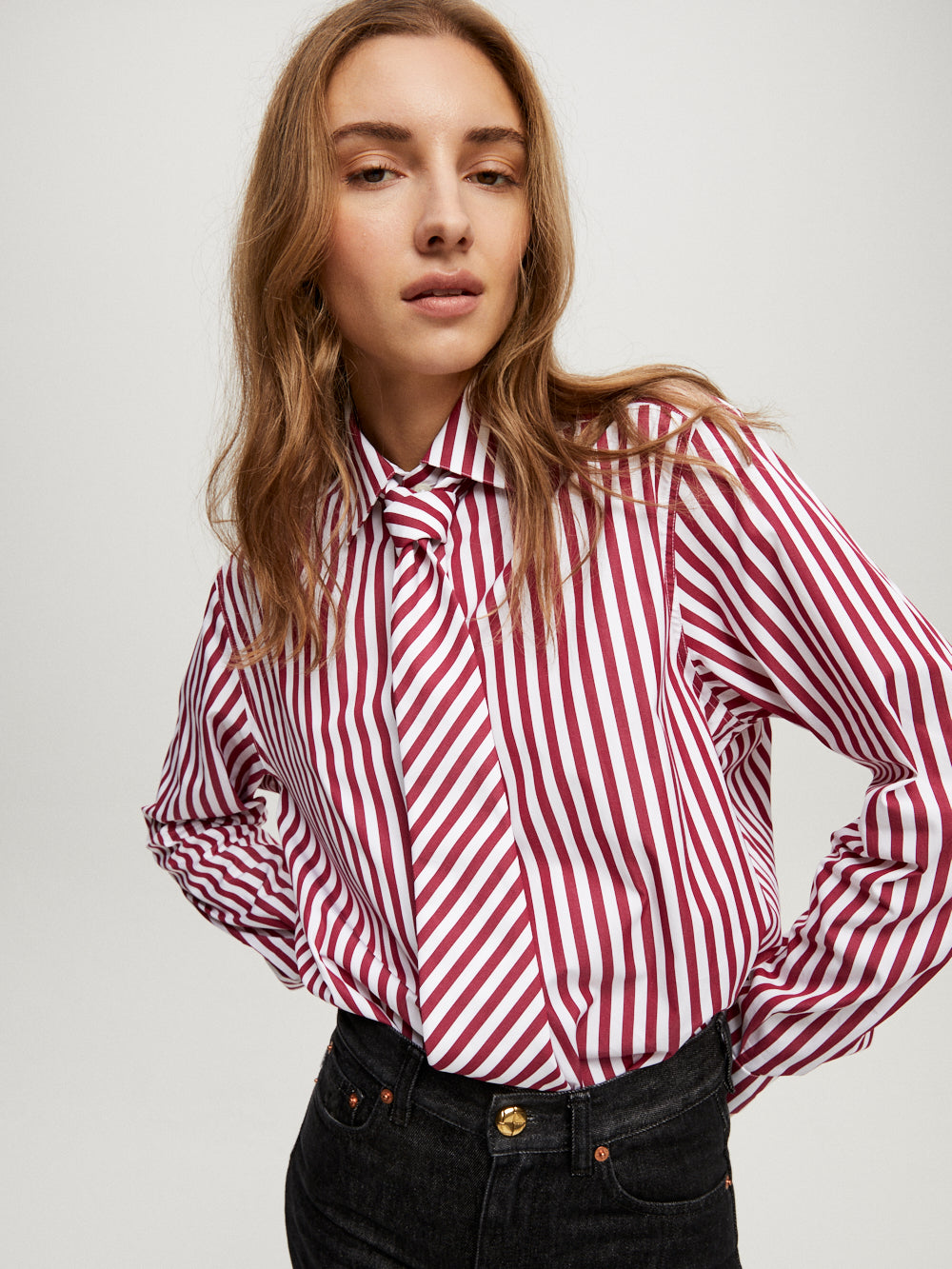 red striped dress shirt Burgundy Striped Work Shirt - Shirt - Sebline - Vêtements femme