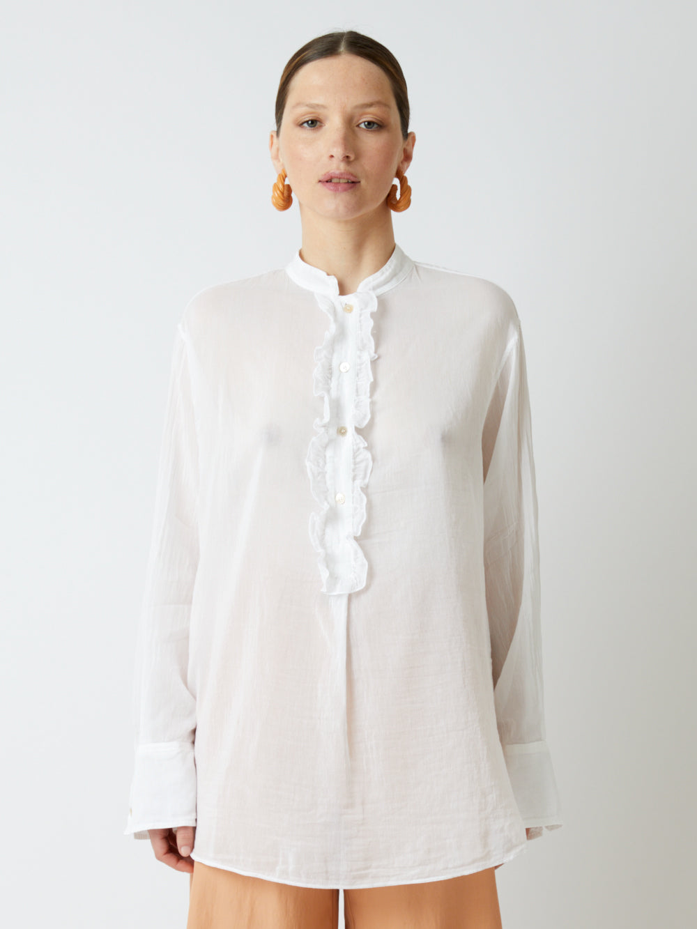 CHEMISE EN VOILE DE COTON ET SOIE BLANC