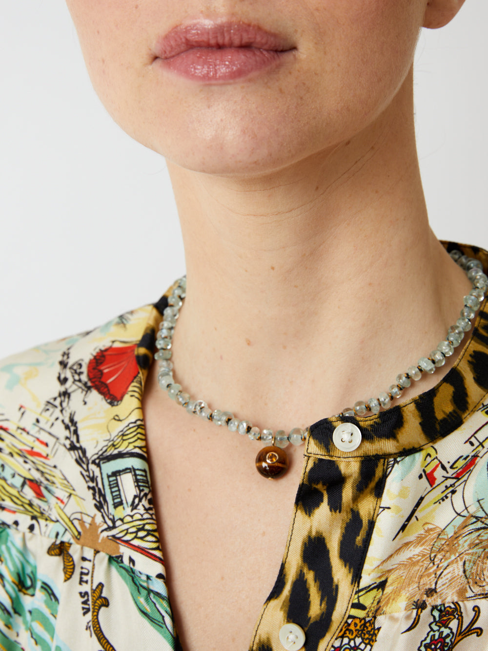 AQUAMARINE AND TIGER'S EYE PEARL NECKLACE