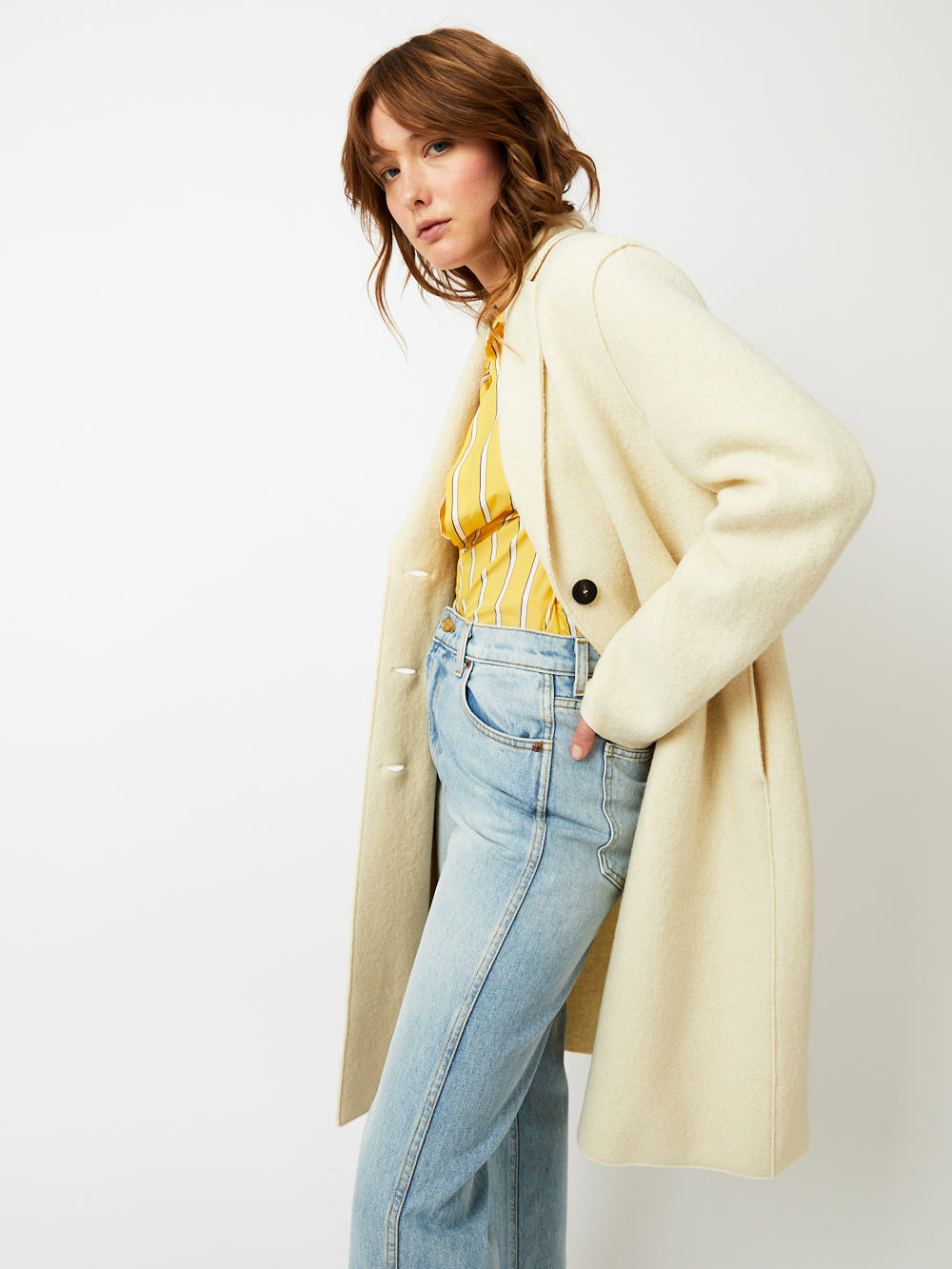 MANTEAU OVERCOAT BOILED WOOL NATURAL OFF WHITE