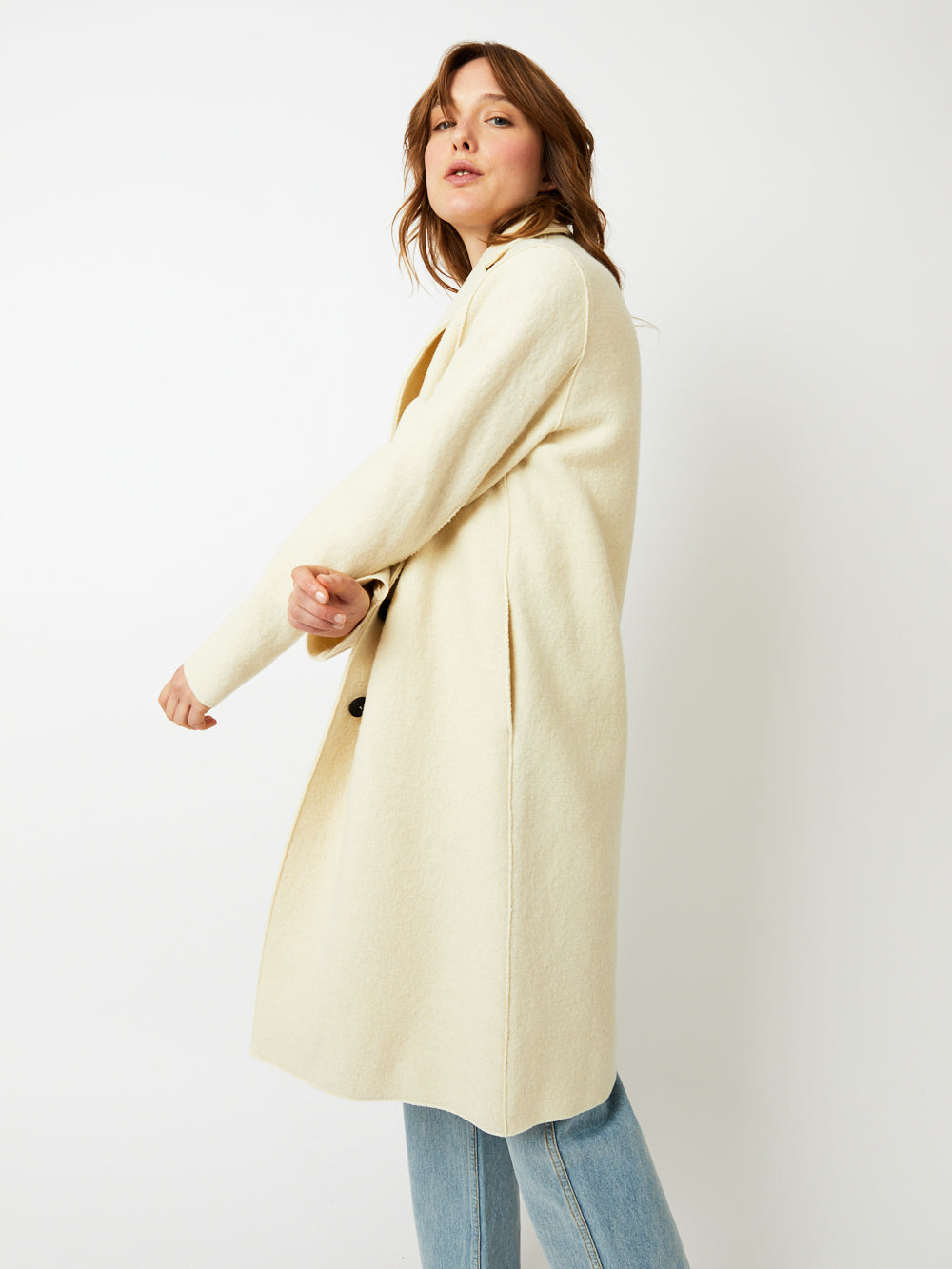 MANTEAU OVERCOAT BOILED WOOL NATURAL OFF WHITE