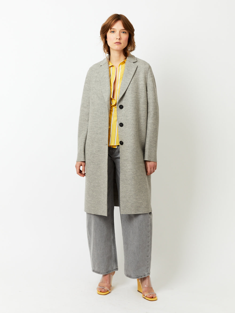 MANTEAU OVERCOAT PRESSED WOOL STONE MELANGE