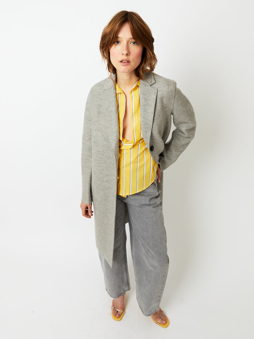 MANTEAU OVERCOAT PRESSED WOOL STONE MELANGE