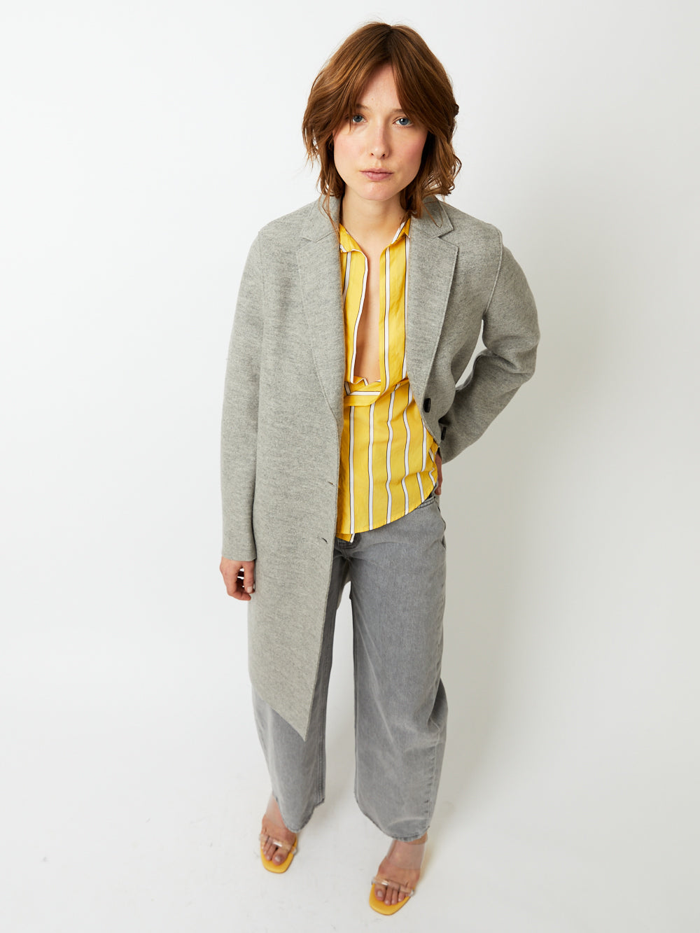 MANTEAU OVERCOAT PRESSED WOOL STONE MELANGE