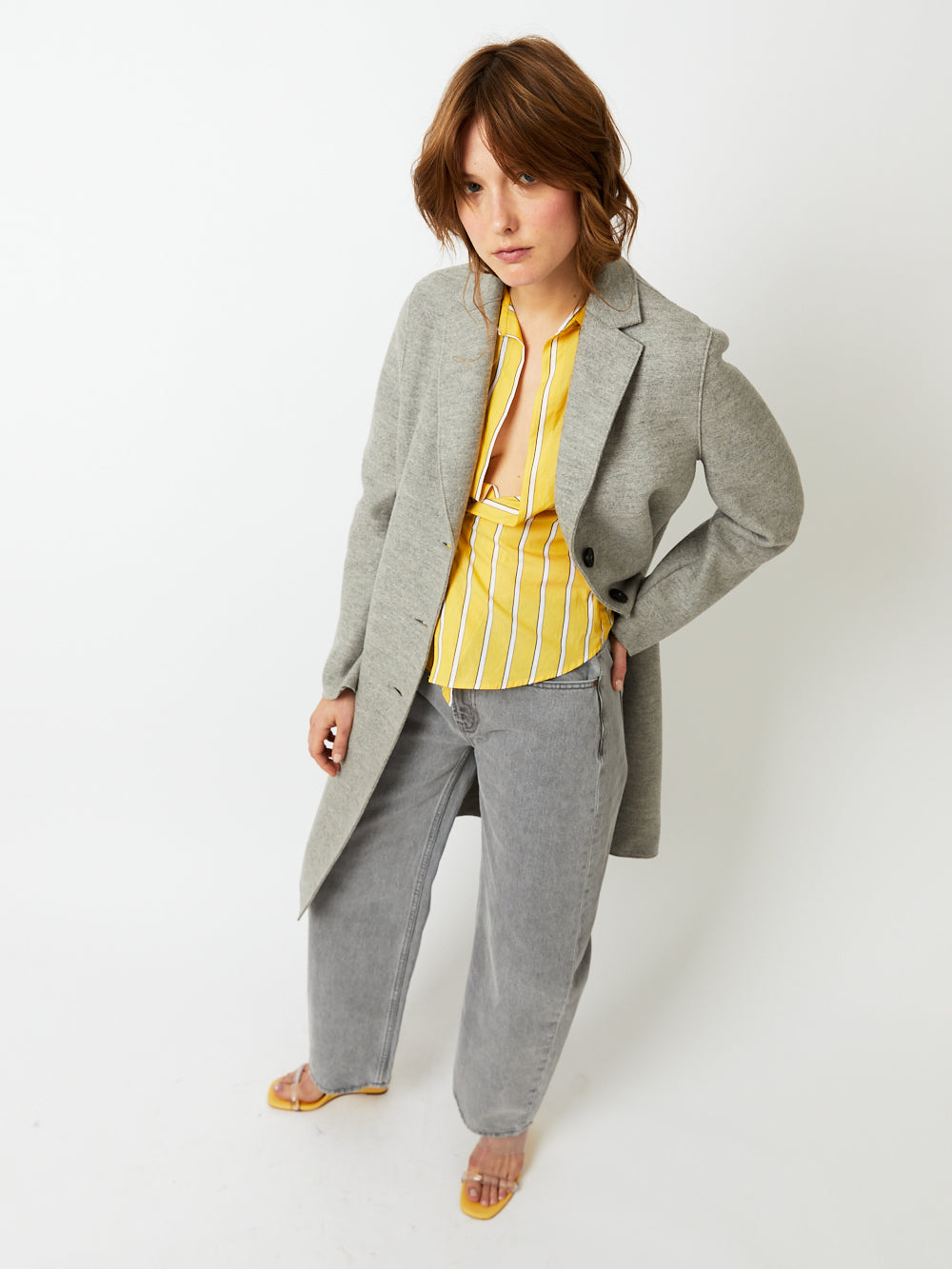 MANTEAU OVERCOAT PRESSED WOOL STONE MELANGE