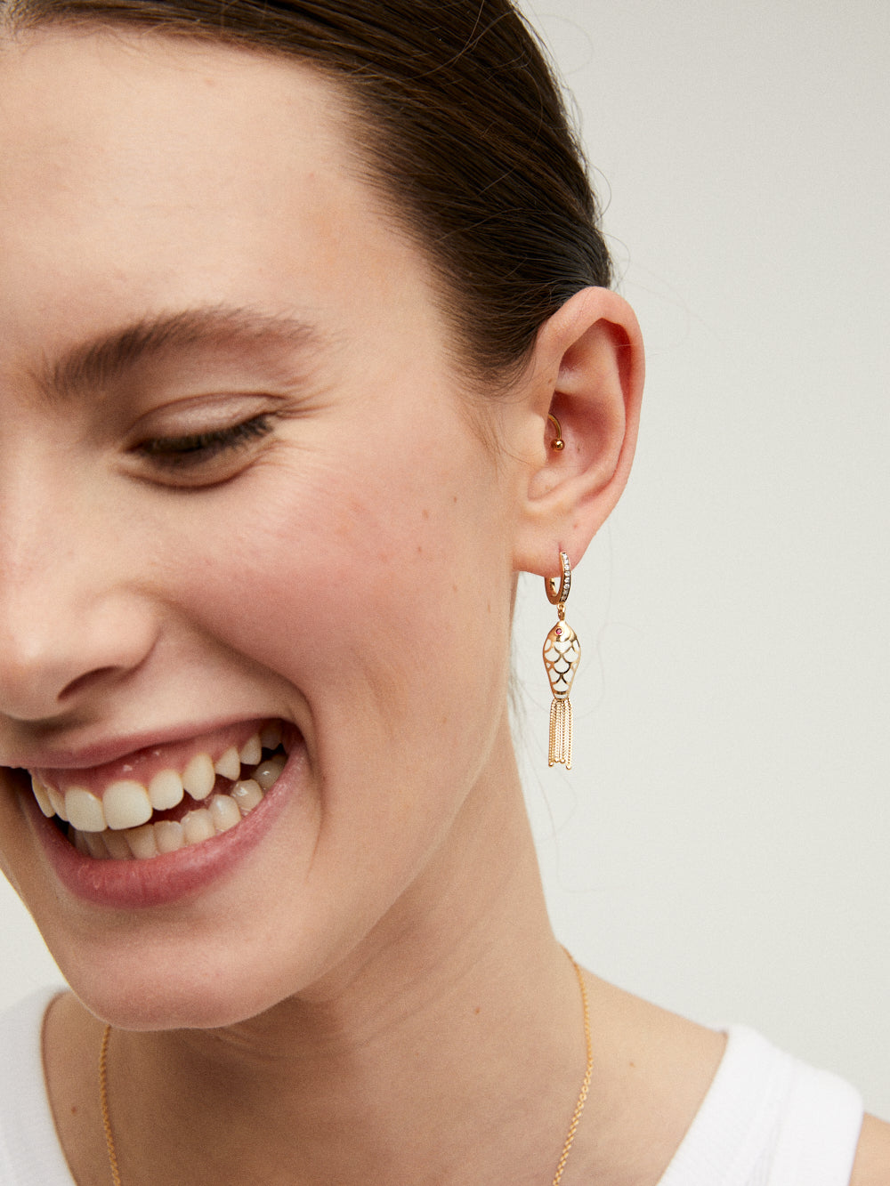 BOUCLE D'OREILLE POISSON IVOIRE & DIAMANT