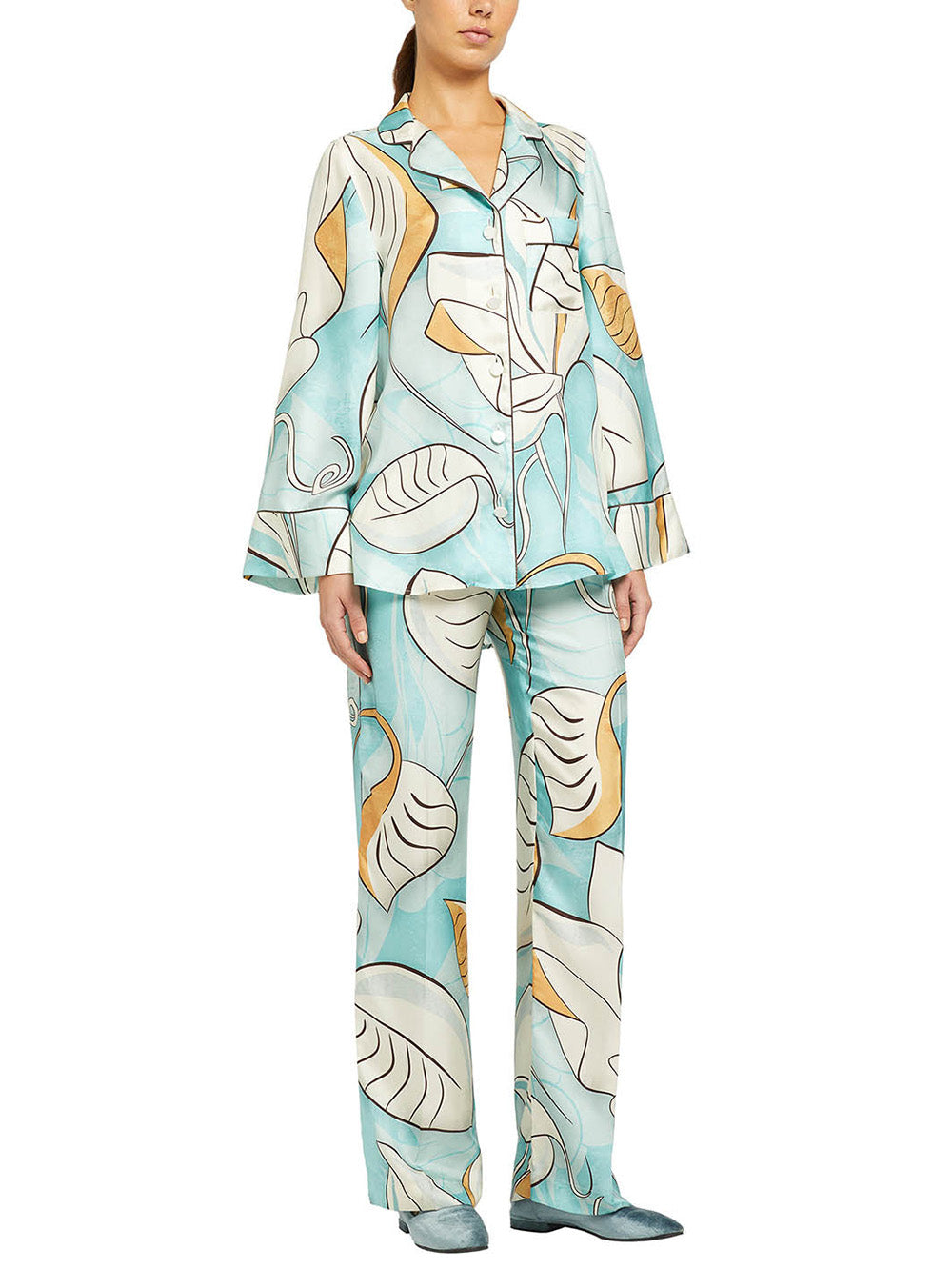 EMERA BLUE LEAF PYJAMA SHIRT