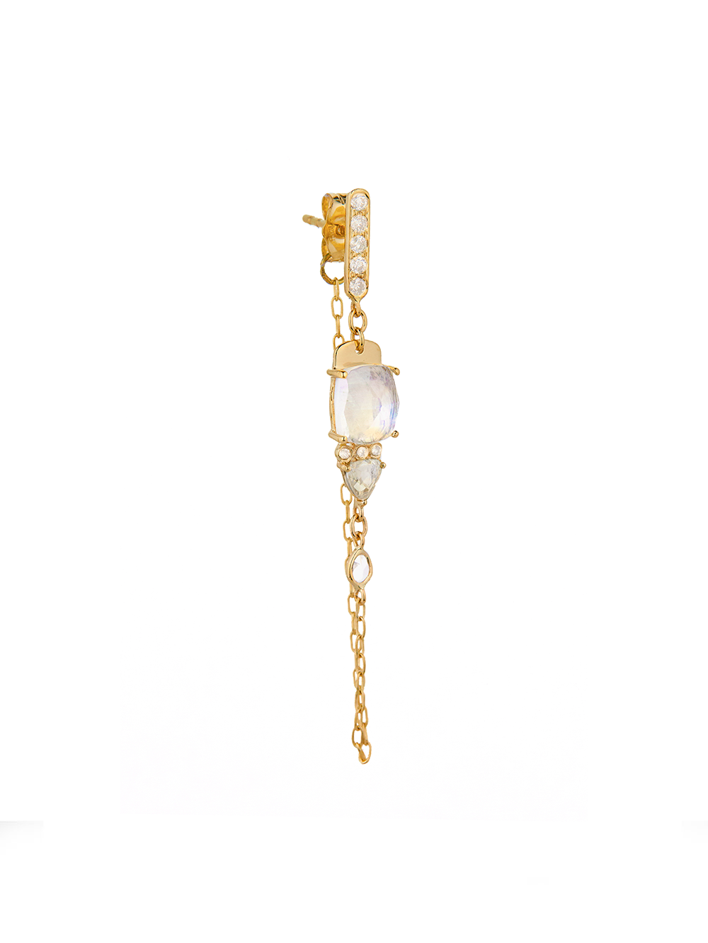 BOUCLES D'OREILLES LONGUES MOONSTONE DIAMANTS