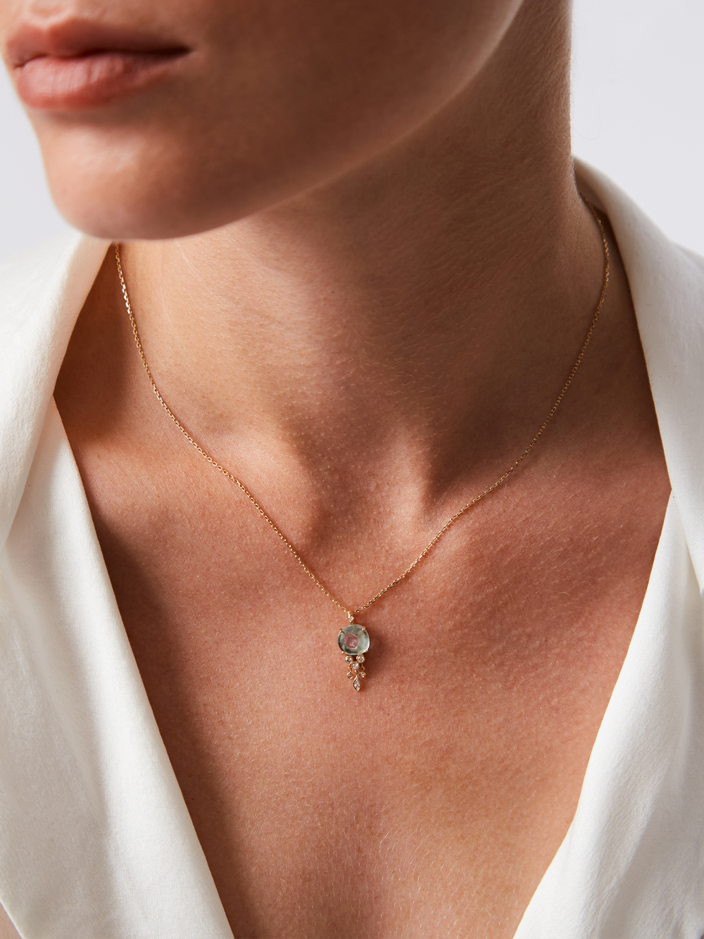 COLLIER JELLYFISH TOURMALINE WATERMELON ET DIAMANTS