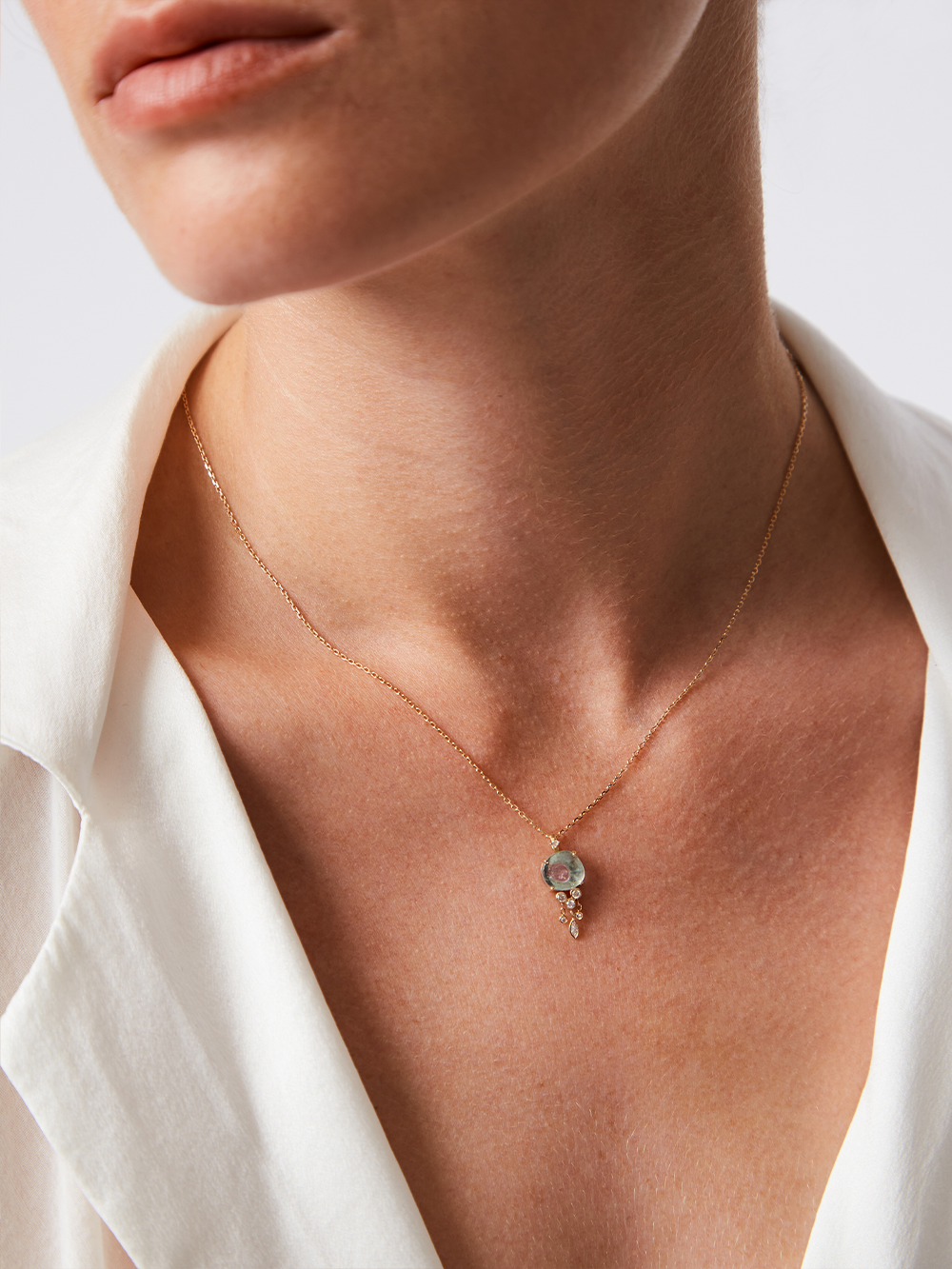 COLLIER JELLYFISH TOURMALINE WATERMELON ET DIAMANTS