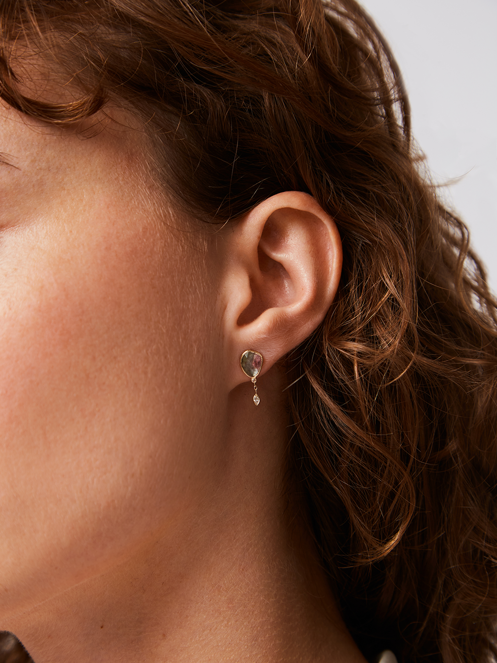 WATERMELON TOURMALINE AND DIAMOND CHIP EARRING
