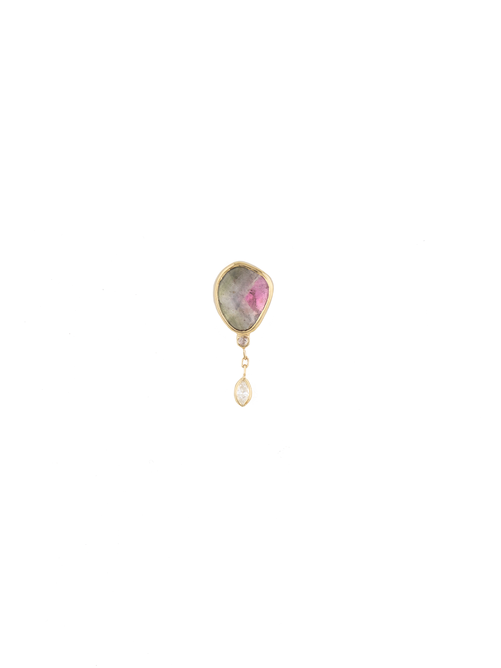 BOUCLE D'OREILLE PUCE TOURMALINE WATERMELON ET DIAMANTS