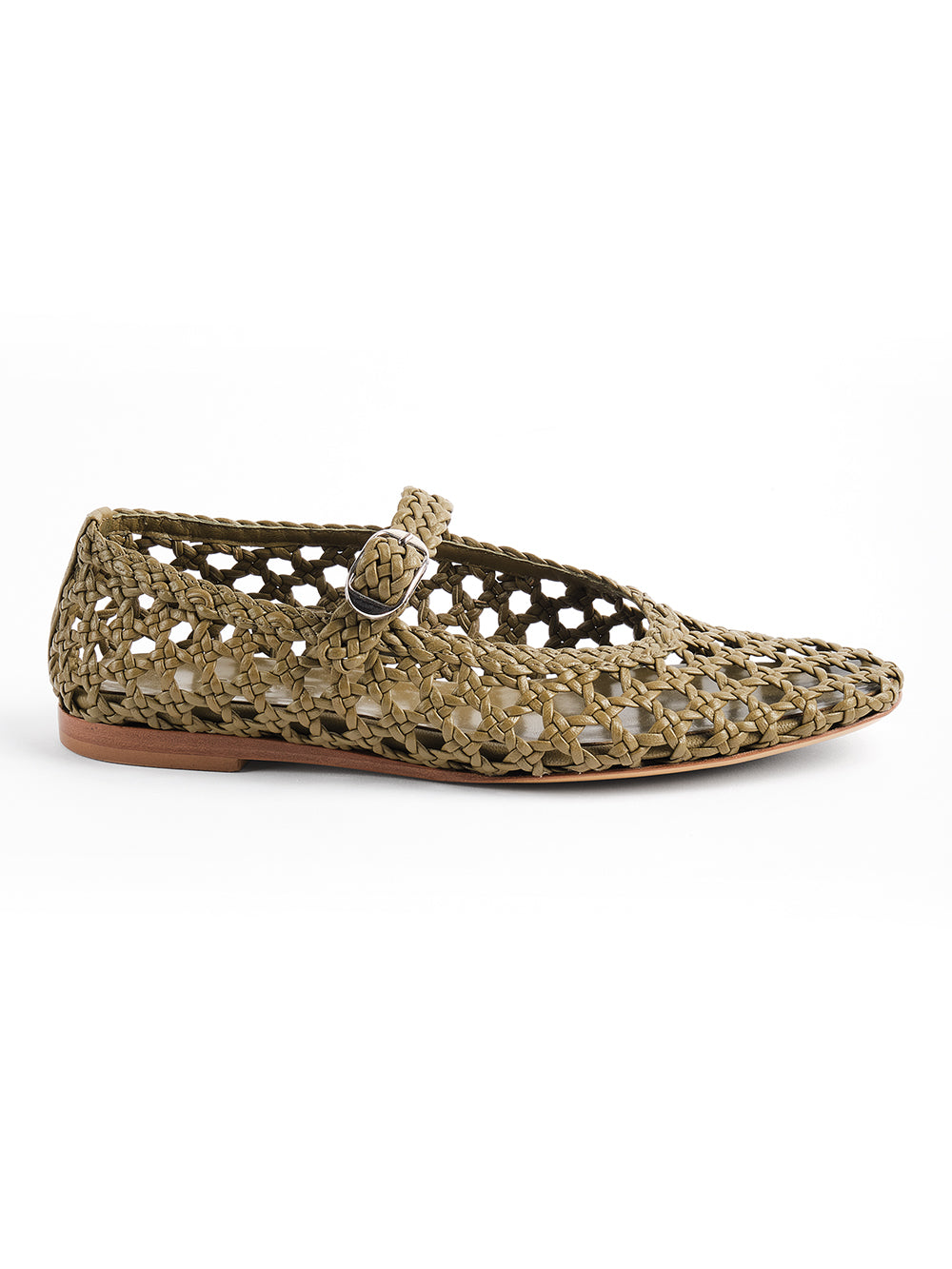 KHAKI BRAIDED LEATHER MARY JANE