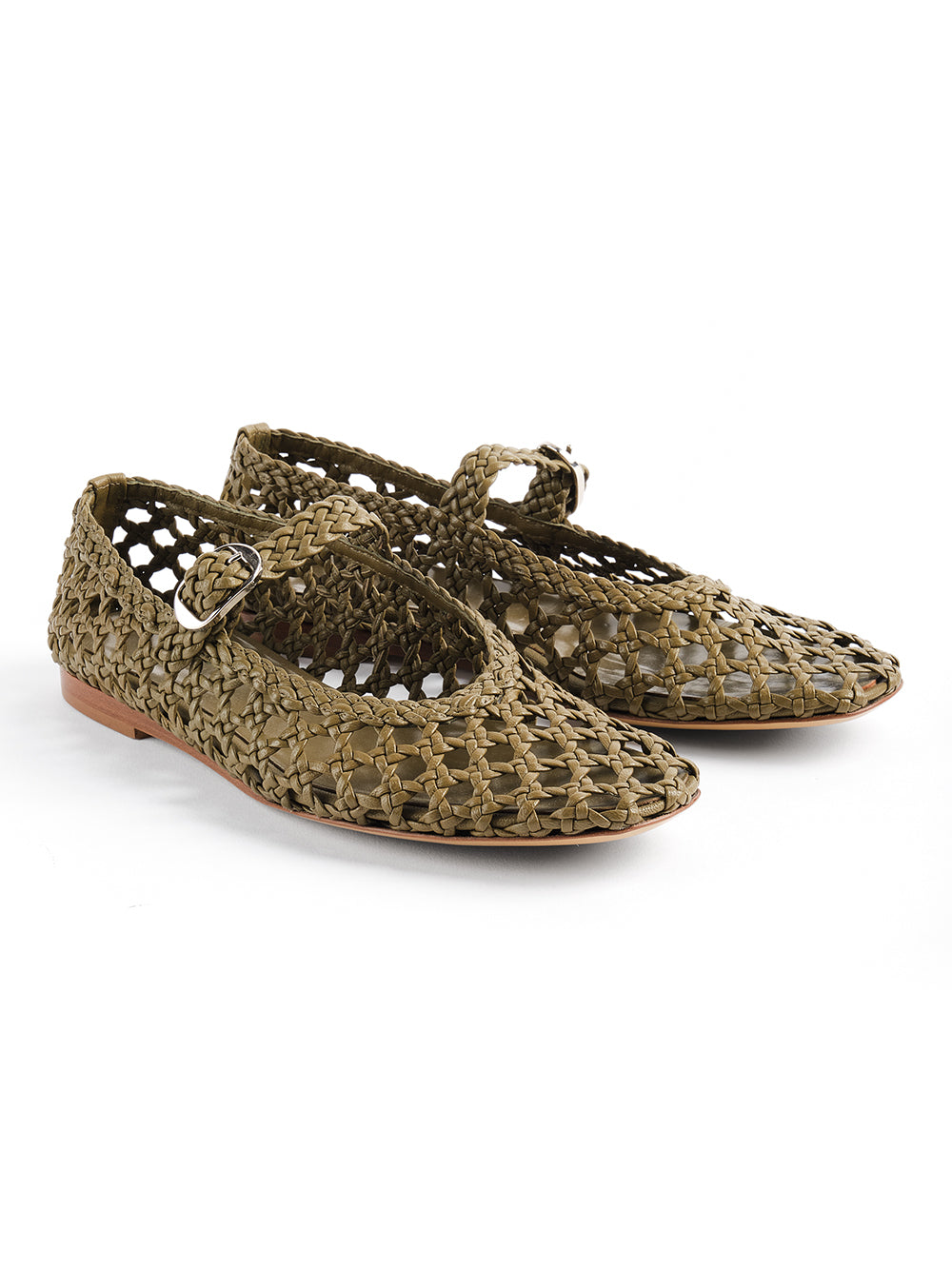 KHAKI BRAIDED LEATHER MARY JANE